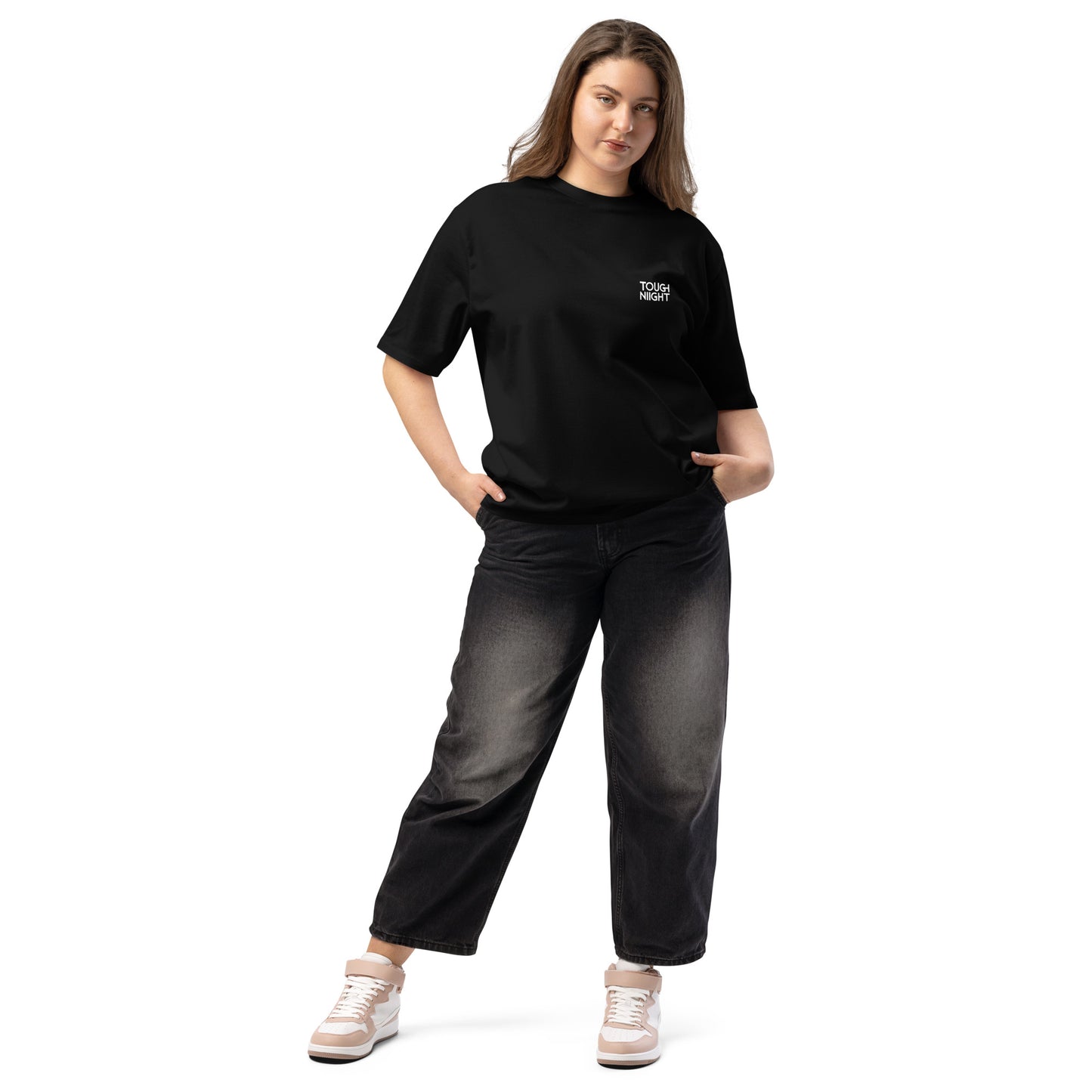 TOUGH NIGHT - Oversized heavyweight t-shirt w/ basic white logo back