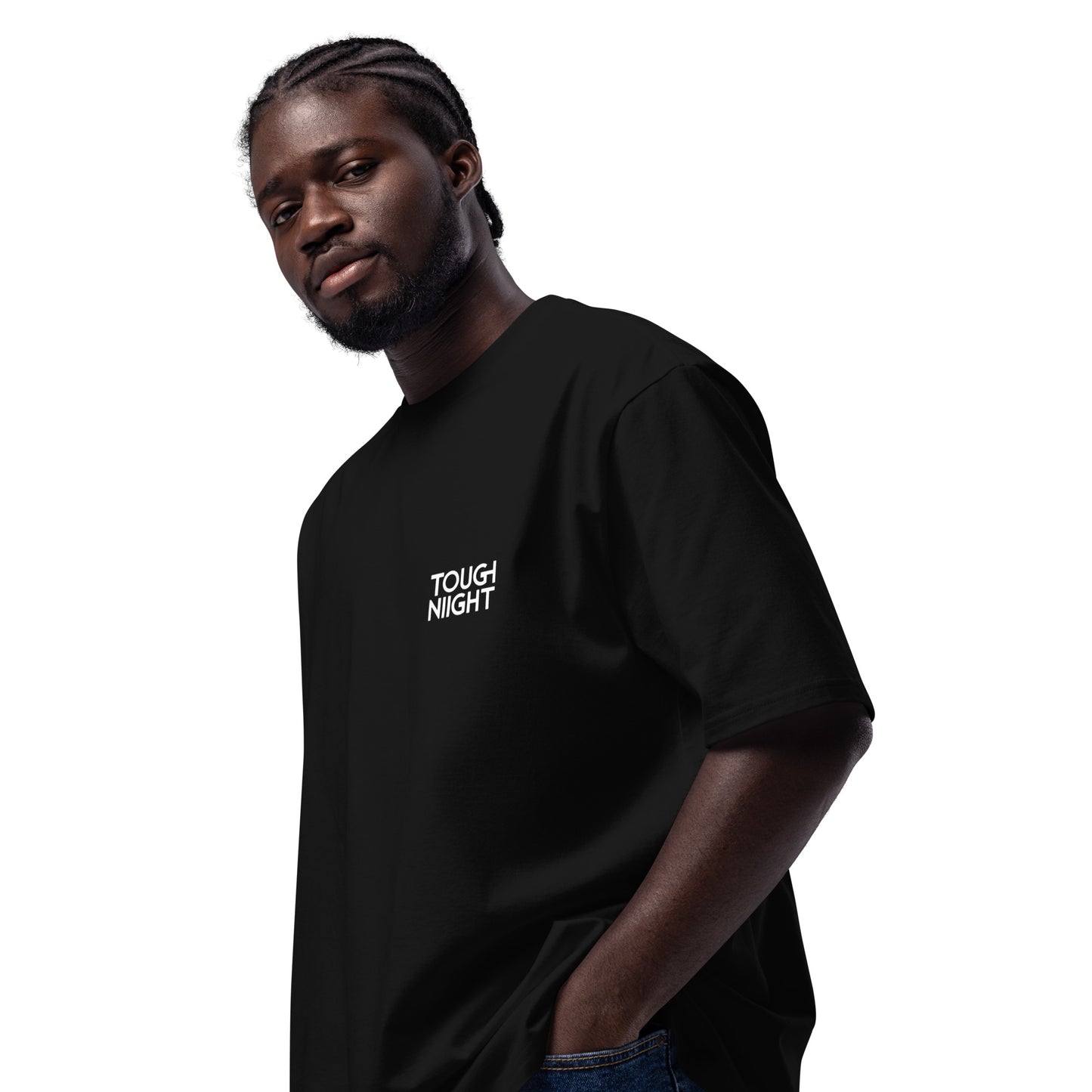 TOUGH NIGHT - Oversized heavyweight t-shirt w/ basic white logo back